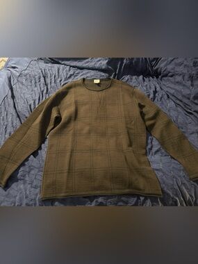 Armani Collezioni Olive Grid-Check Crewneck Sweater